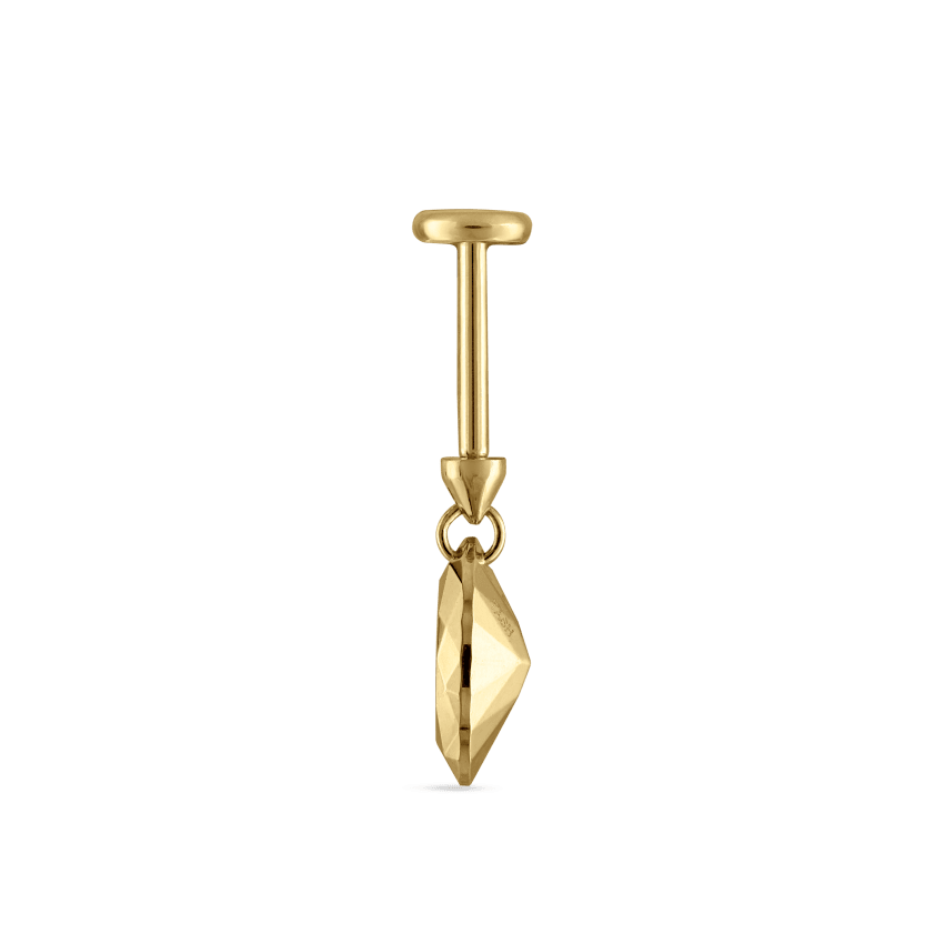 Faceted Gold Marquise Threaded Charm Earring With Titanium Backing