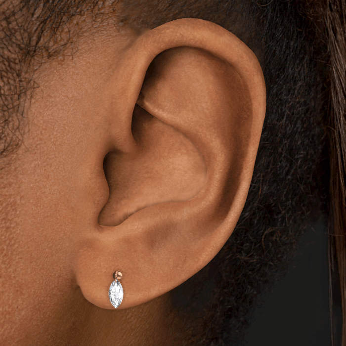 Floating Marquise Diamond Charm Threaded Stud Earring