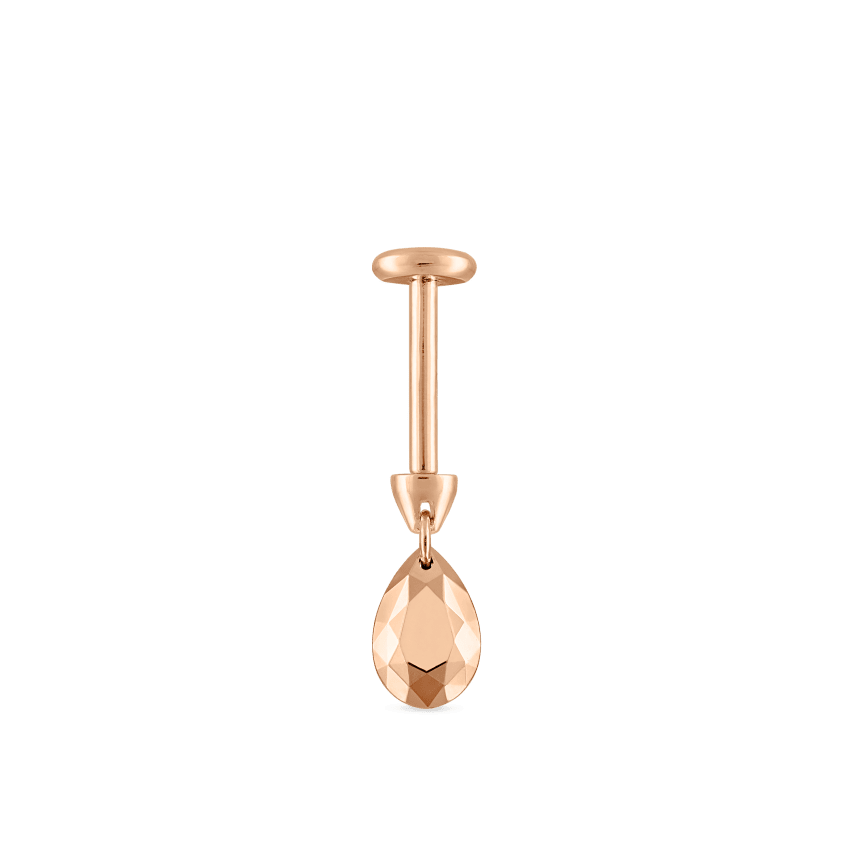 Faceted Gold Pear Threaded Charm Earring With Titanium Backing