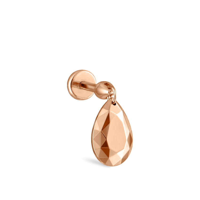 Faceted Gold Pear Threaded Charm Earring With Titanium Backing