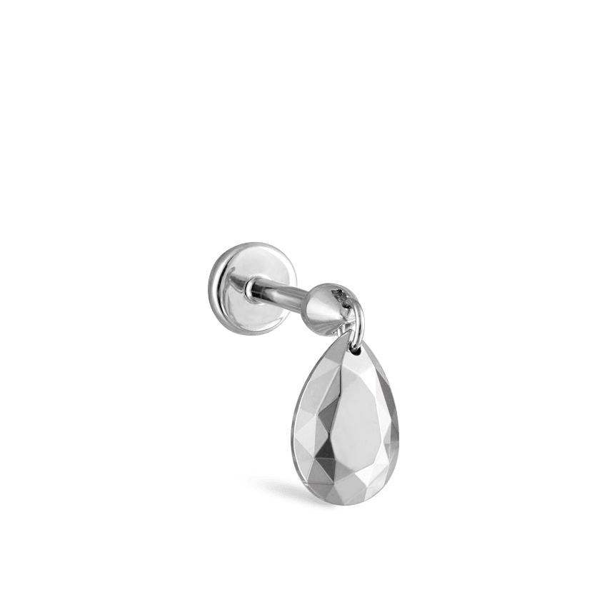 Faceted Gold Pear Threaded Charm Earring With Titanium Backing