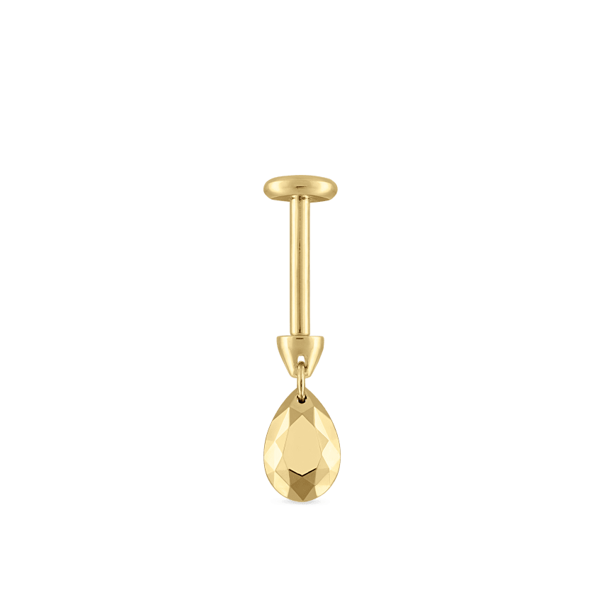 Faceted Gold Pear Threaded Charm Earring With Titanium Backing