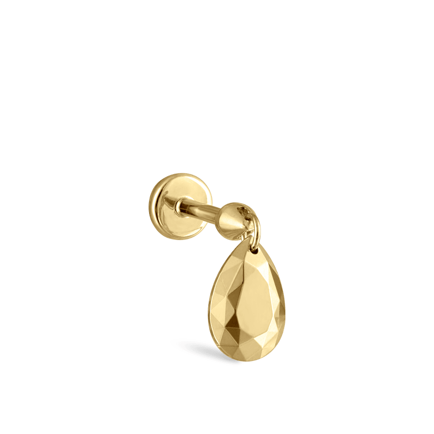 Faceted Gold Pear Threaded Charm Earring With Titanium Backing