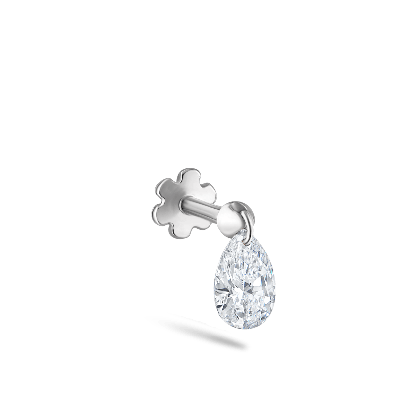 Floating Pear Diamond Charm Threaded Stud Earring With Titanium Backing