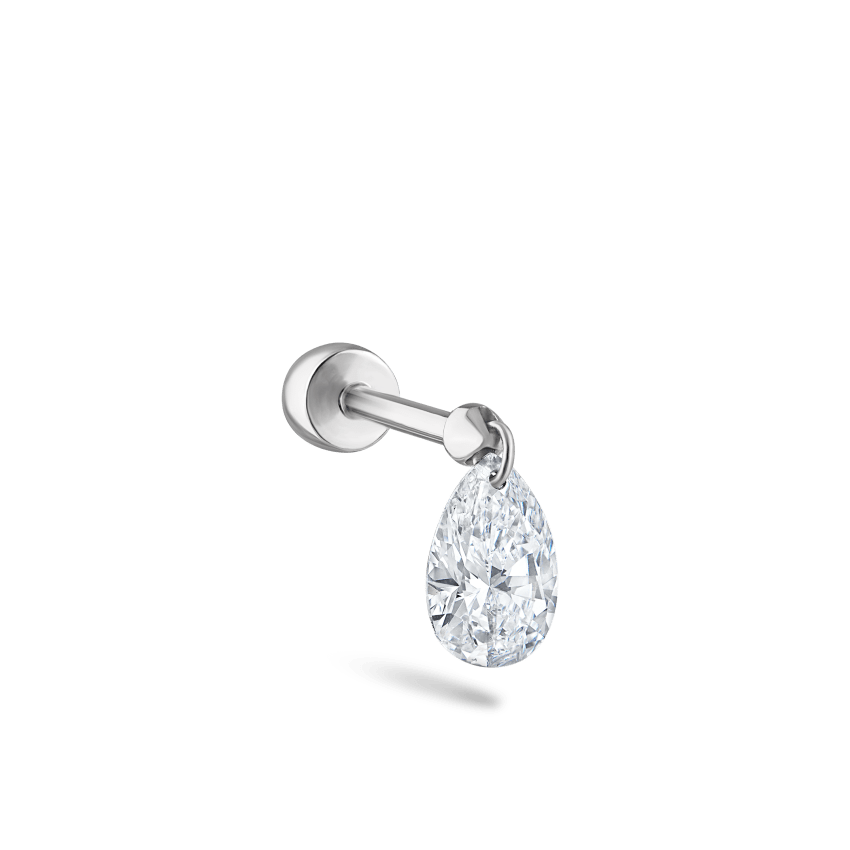 Floating Pear Diamond Charm Threaded Stud Earring With Titanium Backing