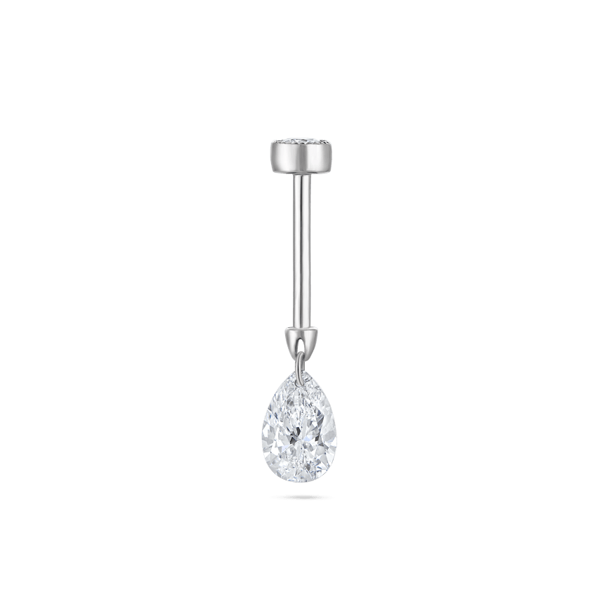 Floating Pear Diamond Charm Threaded Stud Earring With Titanium Backing