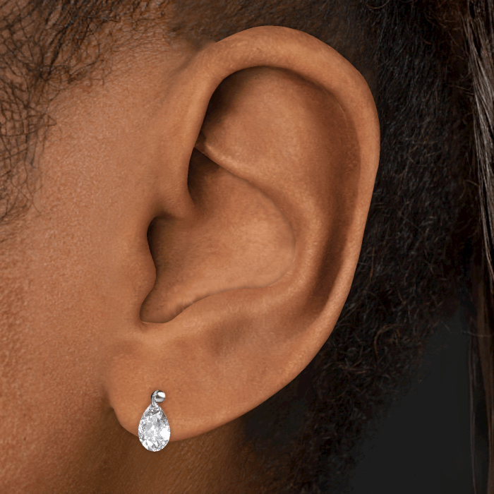 Floating Pear Diamond Charm Threaded Stud Earring With Titanium Backing