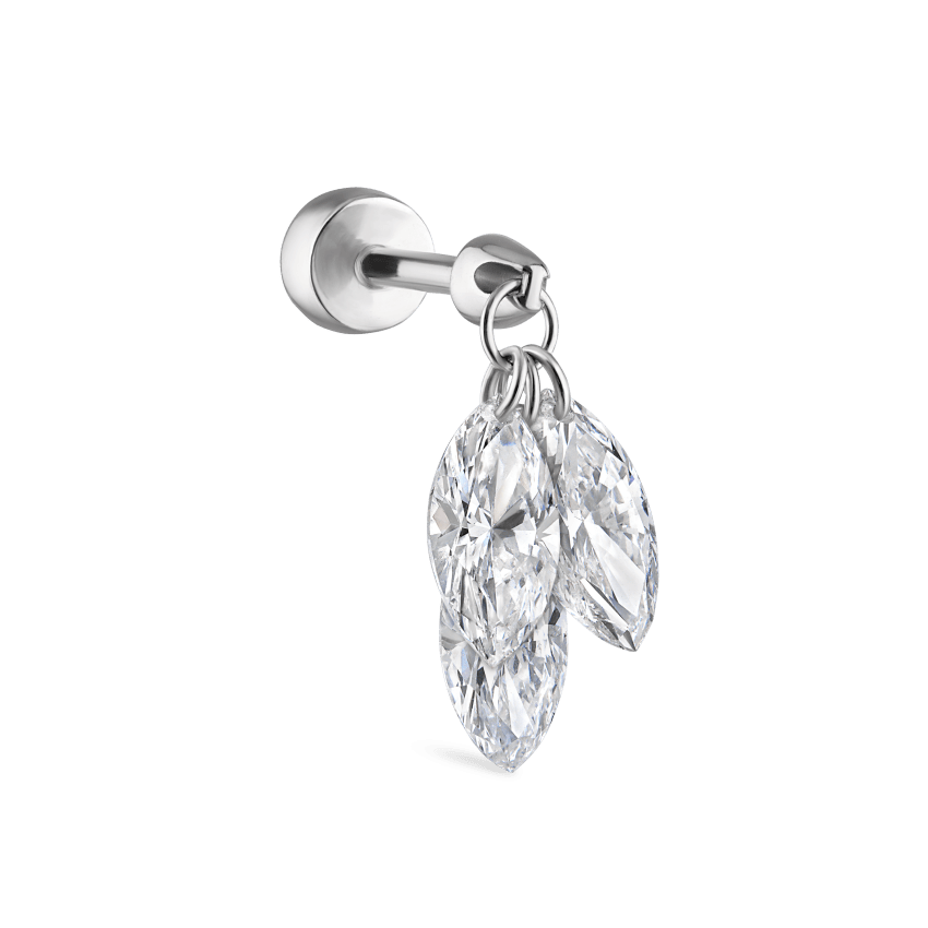 Floating Diamond Plume Threaded Charm Earring With Titanium Backing