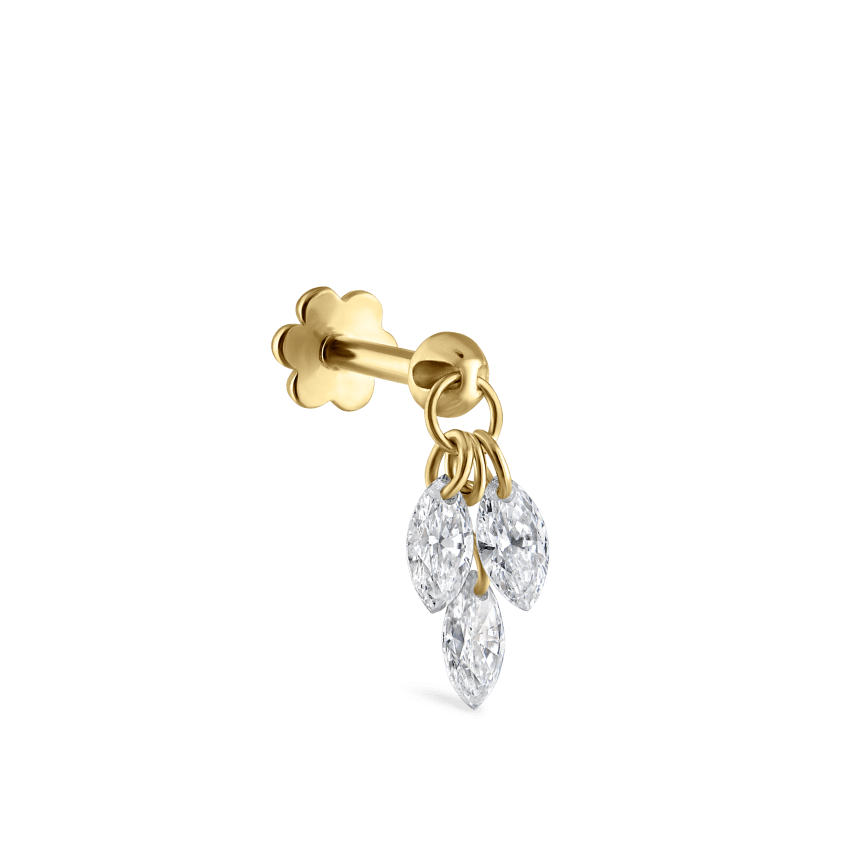 Floating Diamond Plume Threaded Charm Earring With Titanium Backing