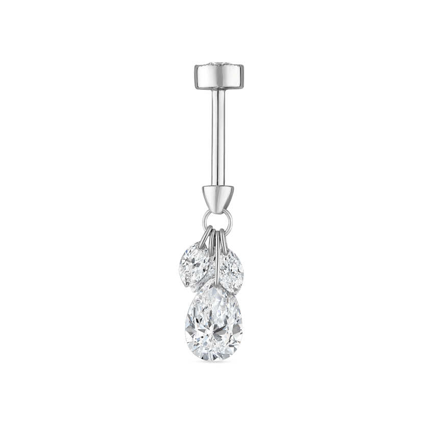 Floating Pear Diamond Plume Threaded Charm Earring With Titanium Backing