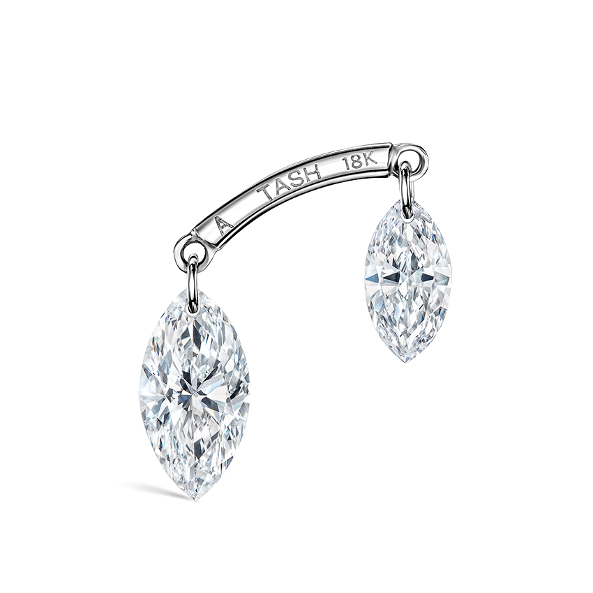 Floating Double Marquise Diamond Drape Threaded Stud Earring With Titanium Backing