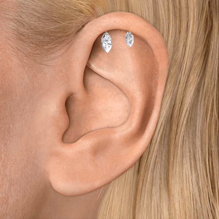 Floating Double Marquise Diamond Drape Threaded Stud Earring With Titanium Backing