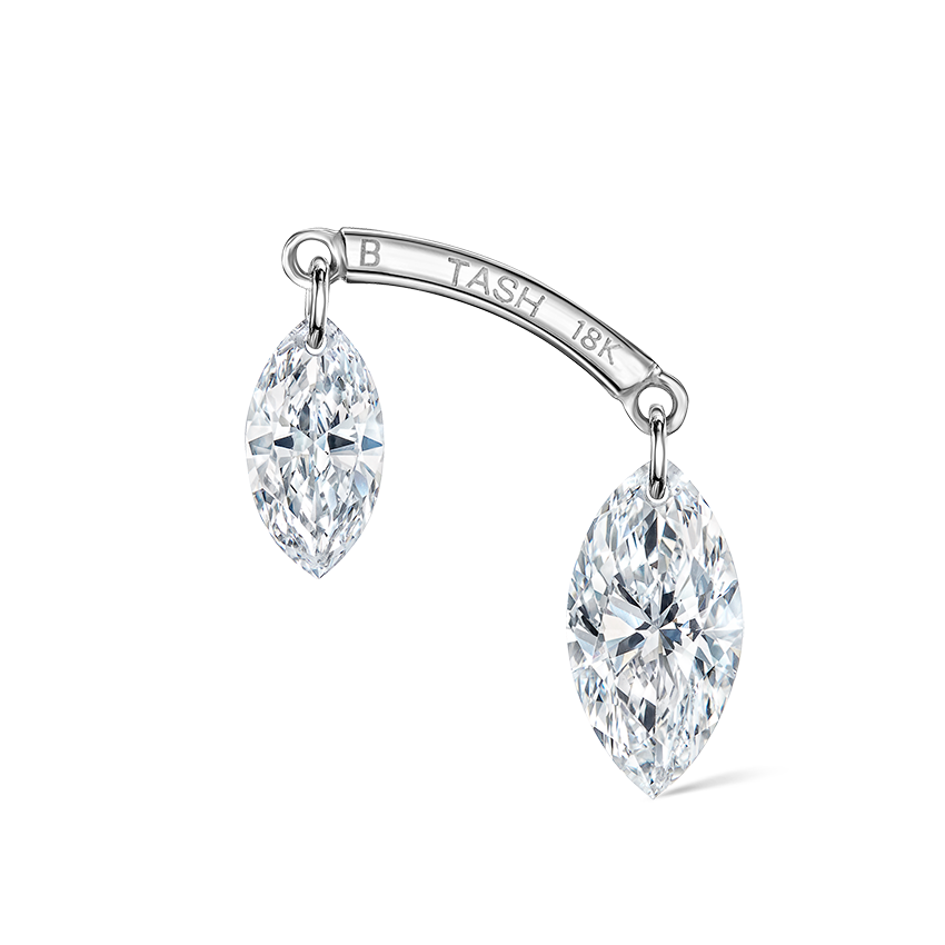 Floating Double Marquise Diamond Drape Threaded Stud Earring With Titanium Backing