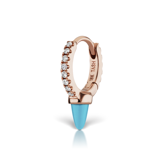 Single Short Turquoise Spike Diamond Eternity Hoop Earring