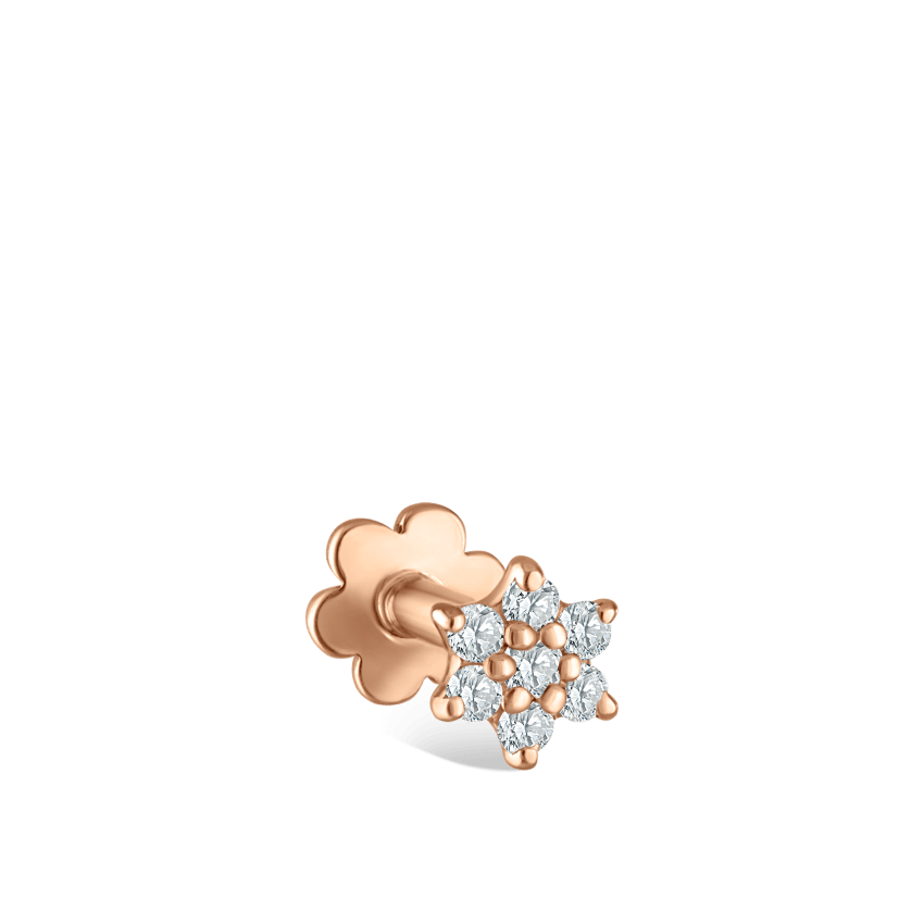Diamond Flower Threaded Stud Earring With Titanium Backing