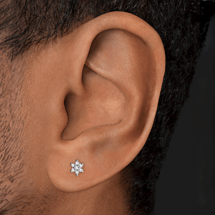 Diamond Flower Threaded Stud Earring With Titanium Backing