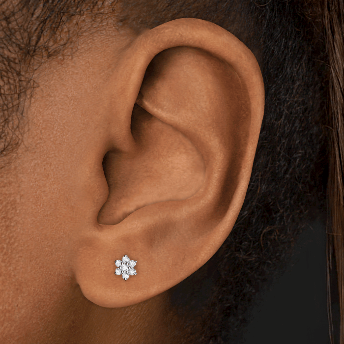 Diamond Flower Threaded Stud Earring With Titanium Backing