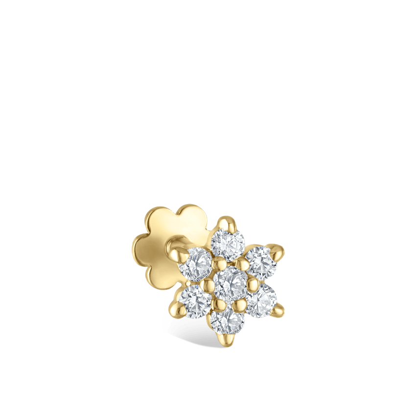 Diamond Flower Threaded Stud Earring With Titanium Backing