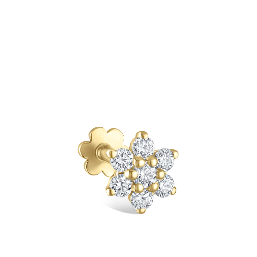Diamond Flower Threaded Stud Earring With Titanium Backing