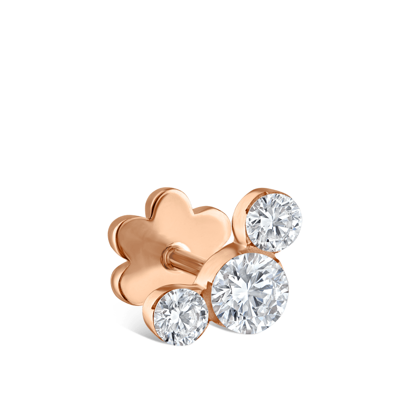 Invisible Set Three Diamond Curve Threaded Stud Earring With Titanium Backing