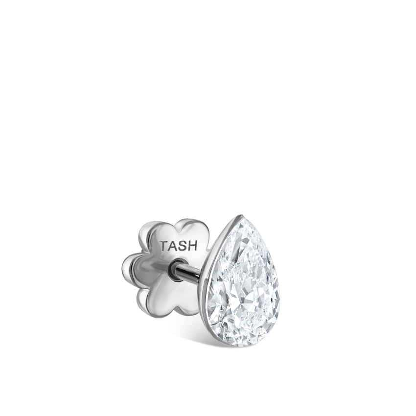 Invisible Set Diamond Pear Threaded Stud Earring With Titanium Backing