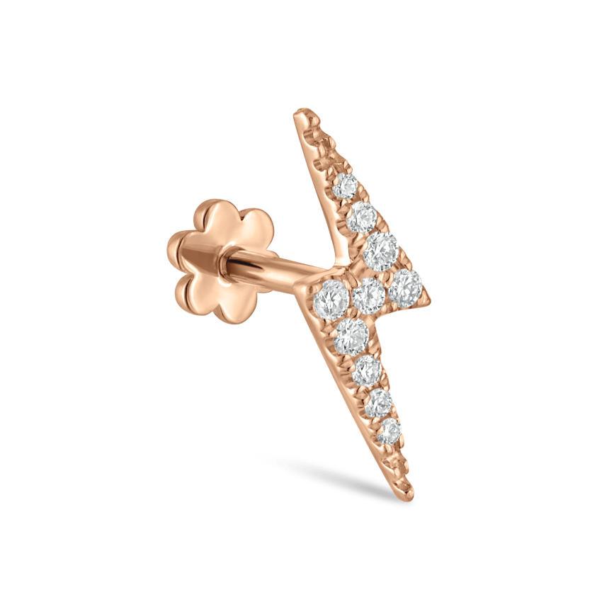 Diamond Lightning Bolt Threaded Stud Earring With Titanium Backing