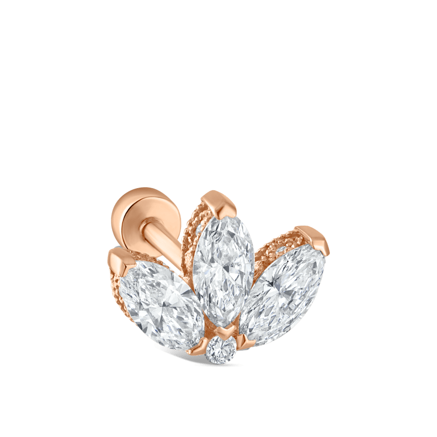 Diamond Engraved Lotus Threaded Stud Earring With Titanium Backing