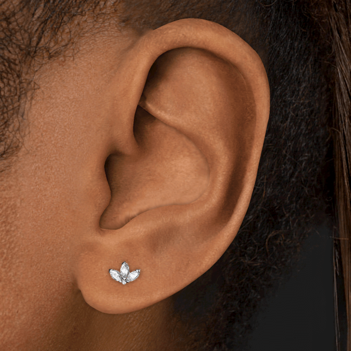 Diamond Engraved Lotus Threaded Stud Earring With Titanium Backing