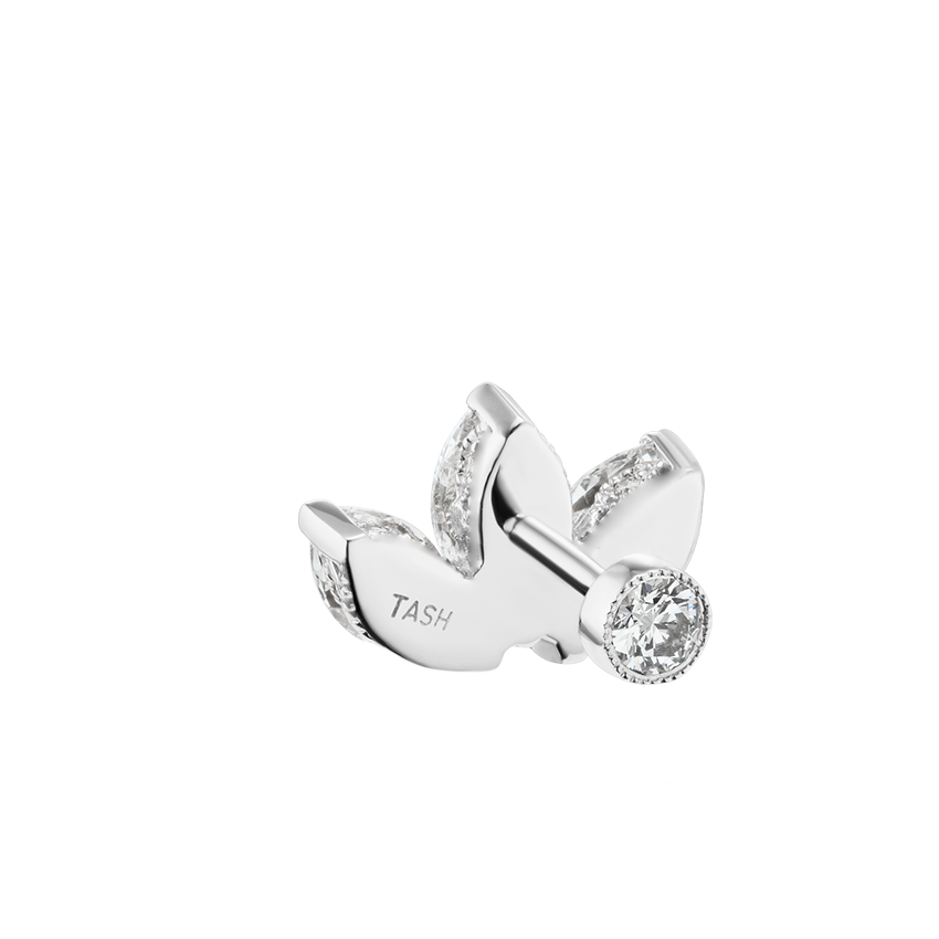 Diamond Engraved Lotus Threaded Stud Earring With Titanium Backing