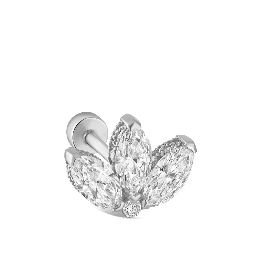 Diamond Engraved Lotus Threaded Stud Earring With Titanium Backing