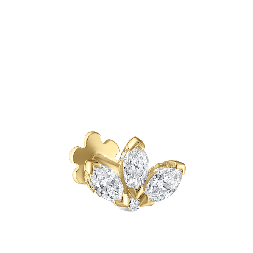 Diamond Engraved Lotus Threaded Stud Earring With Titanium Backing
