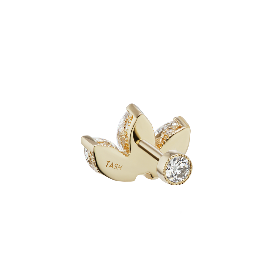 Diamond Engraved Lotus Threaded Stud Earring With Titanium Backing