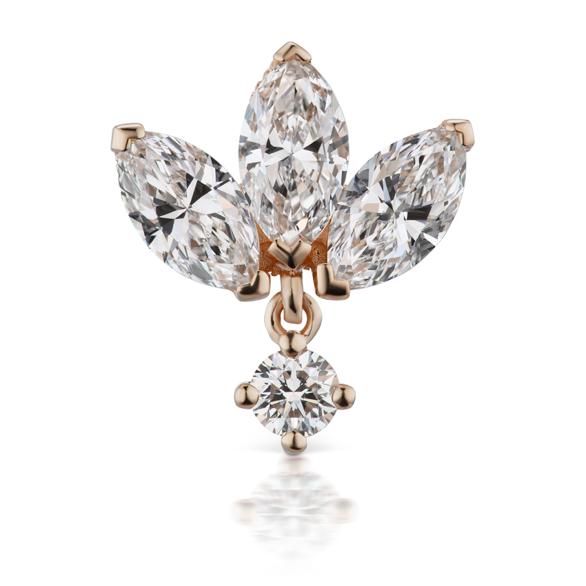 Diamond Engraved Lotus with Dangle Threaded Stud Earring