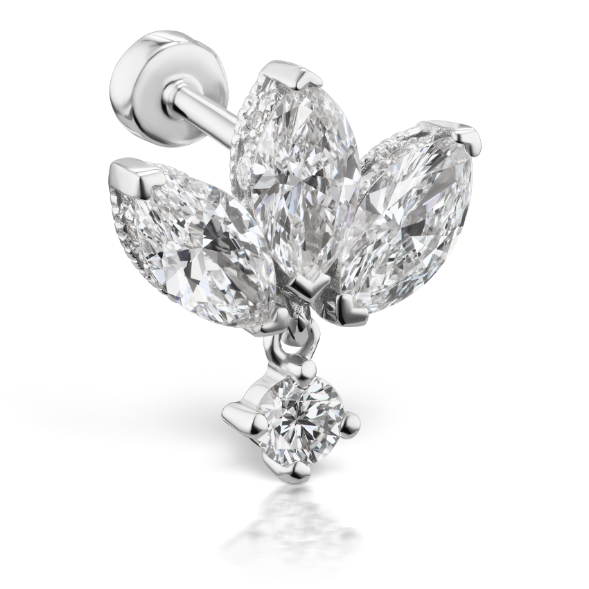 Diamond Engraved Lotus with Dangle Threaded Stud Earring With Titanium Backing