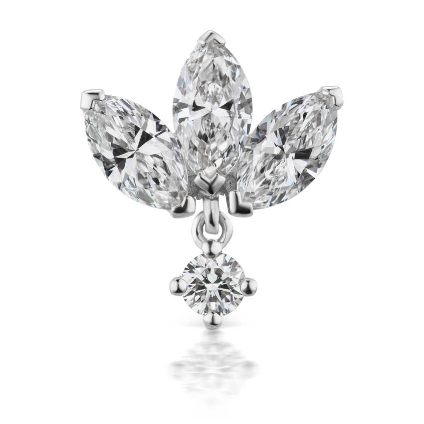 Diamond Engraved Lotus with Dangle Threaded Stud Earring With Titanium Backing