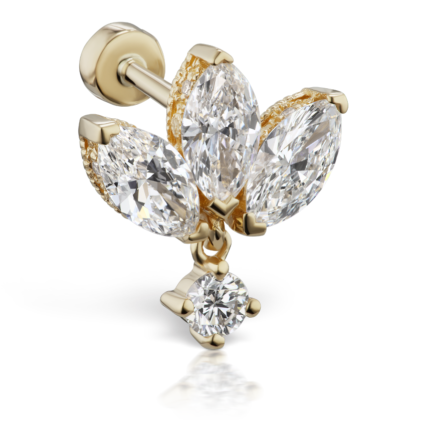 Diamond Engraved Lotus with Dangle Threaded Stud Earring With Titanium Backing