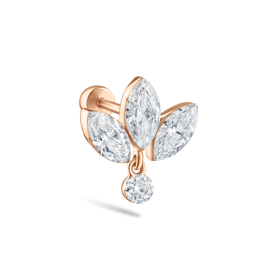 Invisible Diamond Lotus with Dangle Threaded Stud Earring With Titanium Backing