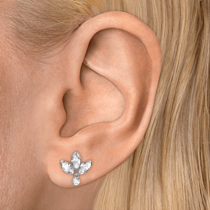 Invisible Diamond Lotus with Dangle Threaded Stud Earring