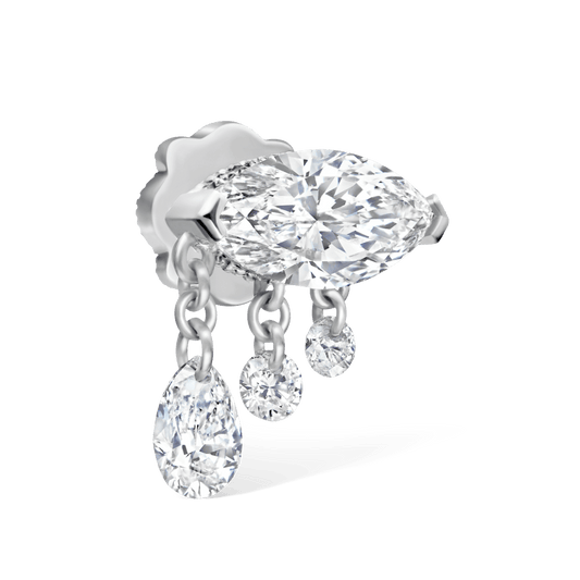 Triple Teardrop Marquise Diamond Threaded Stud Earring