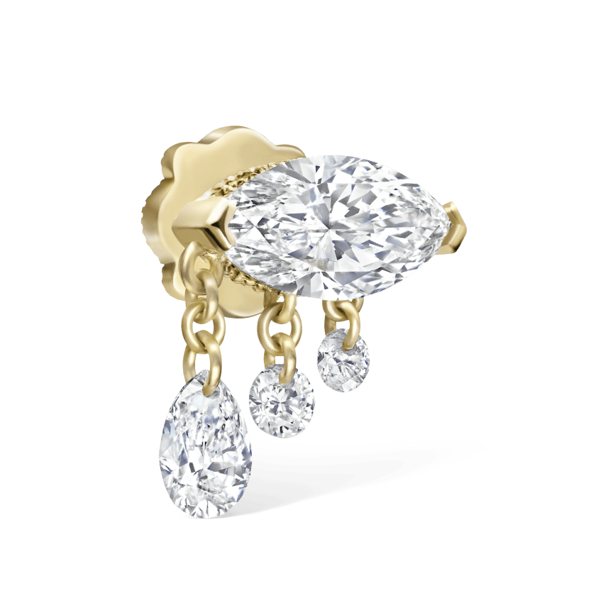 Triple Teardrop Marquise Diamond Threaded Stud Earring
