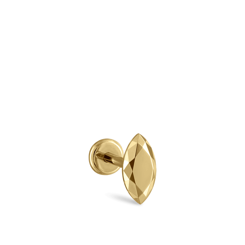 Faceted Gold Marquise Threaded Stud Earring With Titanium Backing