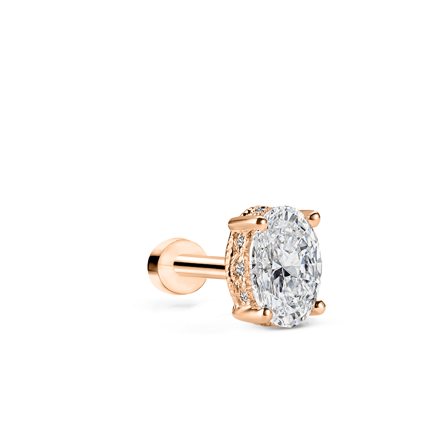 Oval Diamond Engraved Threaded Stud Earring With Titanium Backing