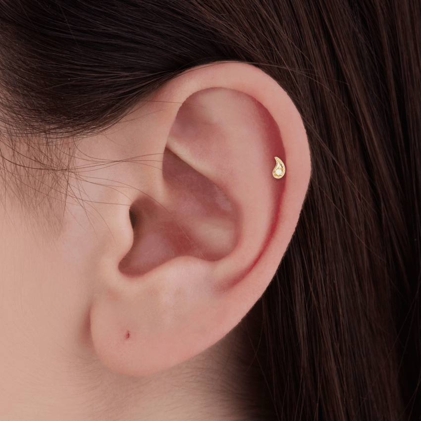 Diamond Paisley Threaded Stud Earring