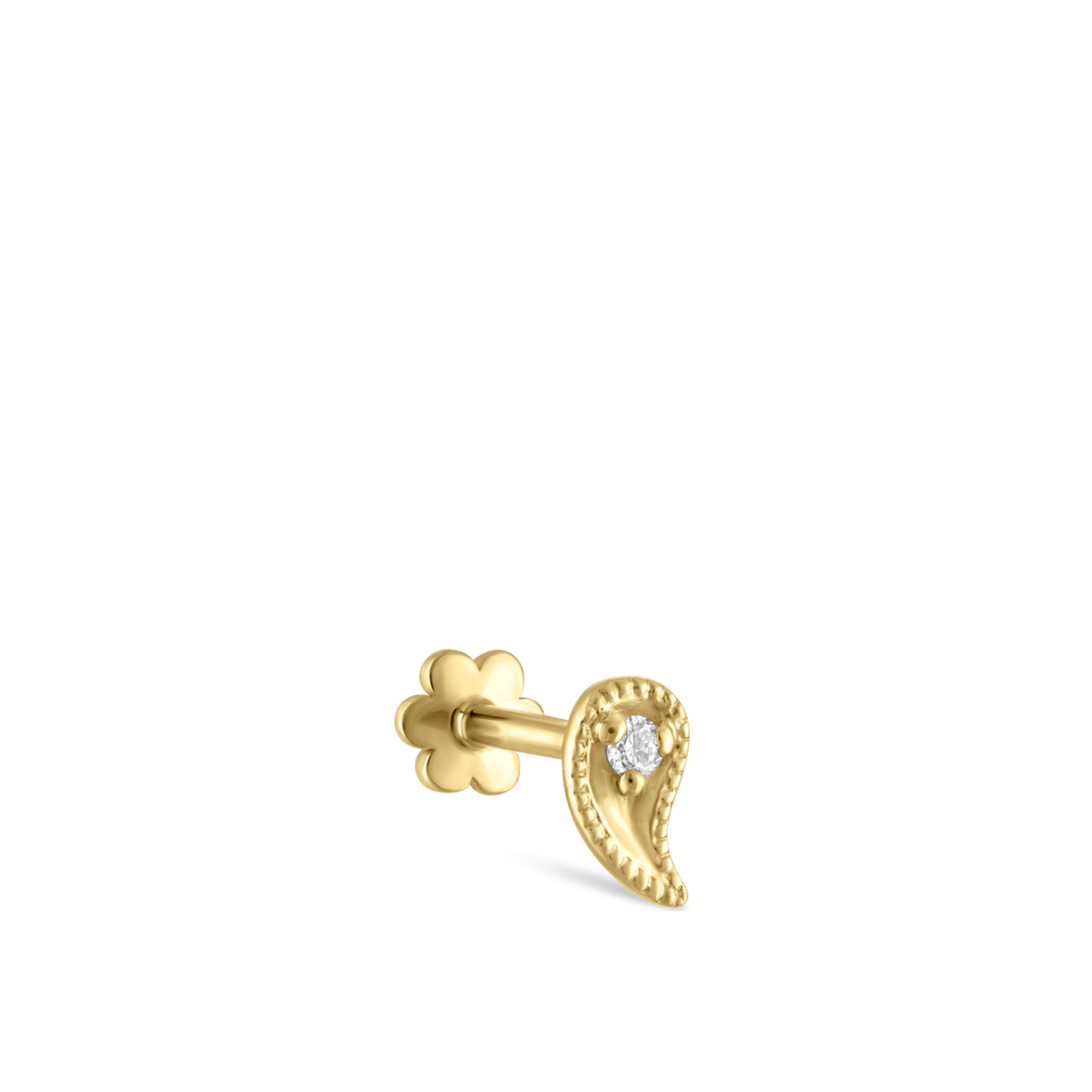 Diamond Paisley Threaded Stud Earring With Titanium Backing