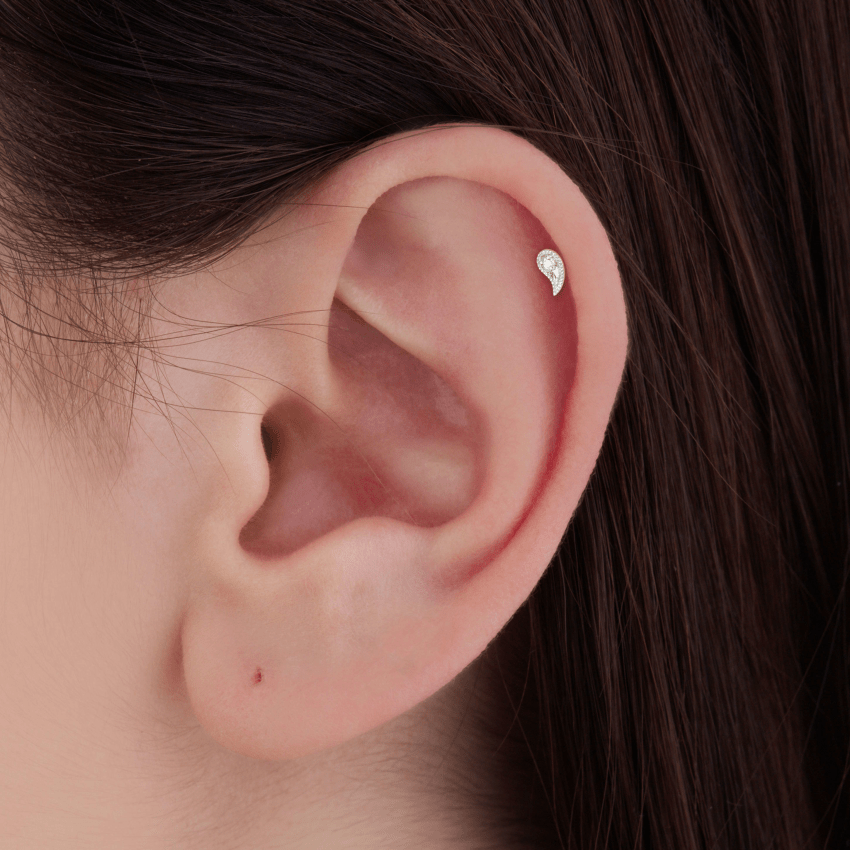 Diamond Paisley Threaded Stud Earring With Titanium Backing