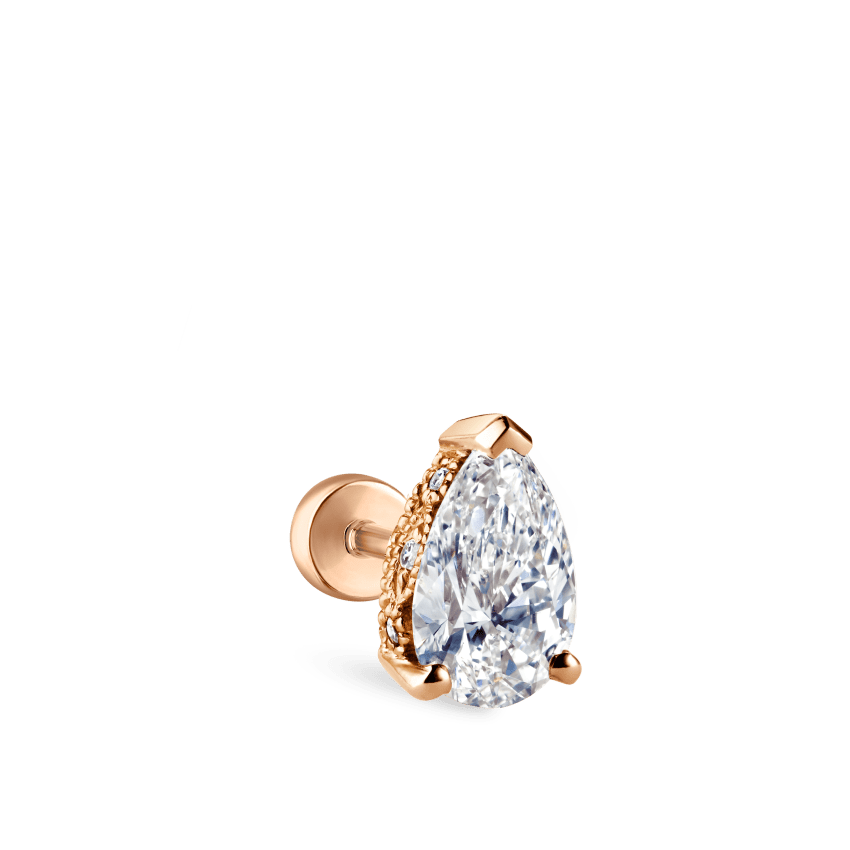 Pear Diamond Threaded Stud Earring With Titanium Backing