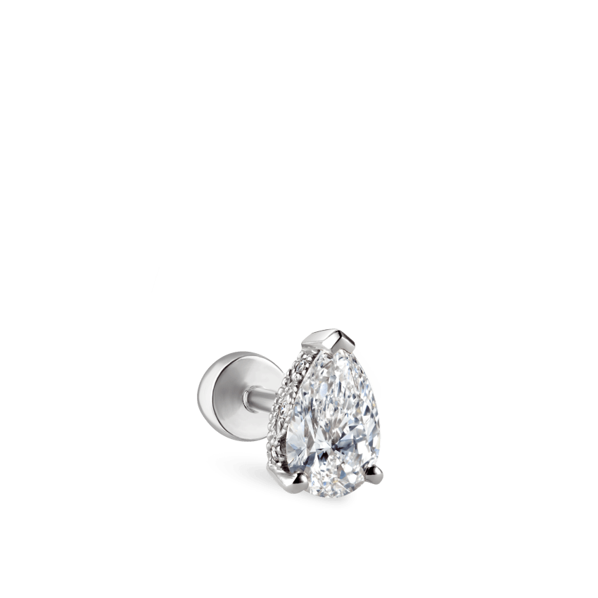 Pear Diamond Threaded Stud Earring With Titanium Backing