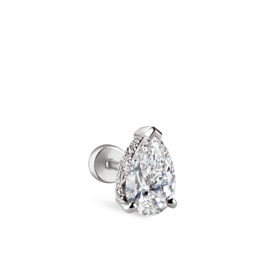 Pear Diamond Threaded Stud Earring With Titanium Backing
