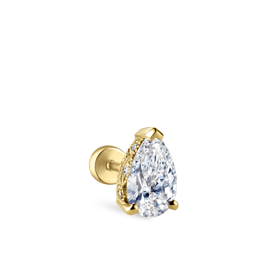 Pear Diamond Threaded Stud Earring With Titanium Backing