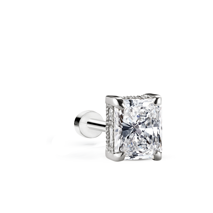 Radiant Diamond Engraved Threaded Stud Earring With Titanium Backing